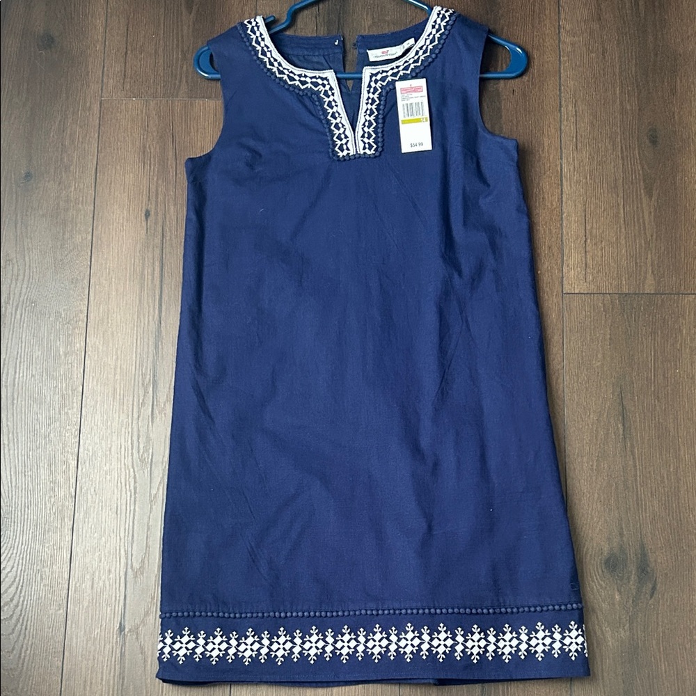 Vineyard Vines Navy Kids Dress with White Embroidery NWT